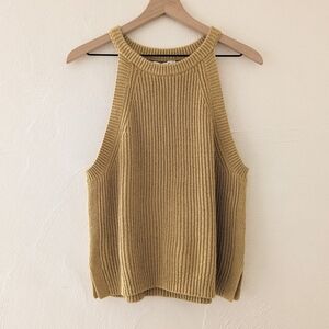 Madewell High Neck Valley Knit Sweater Tank Top in Yellow Ochre Mustard Size L